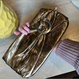 Fossil Bronze leather clutch purse. Women’s leather clutch bag, metallic